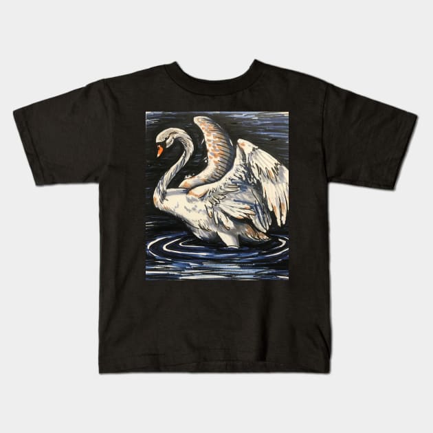 Swan Marker Sketch Kids T-Shirt by Lady Lilac